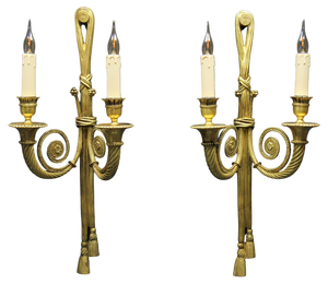 Louis XVI French Two-Arm Ribbon, Knot and Tassel Sconces, 1910s, Set of 2