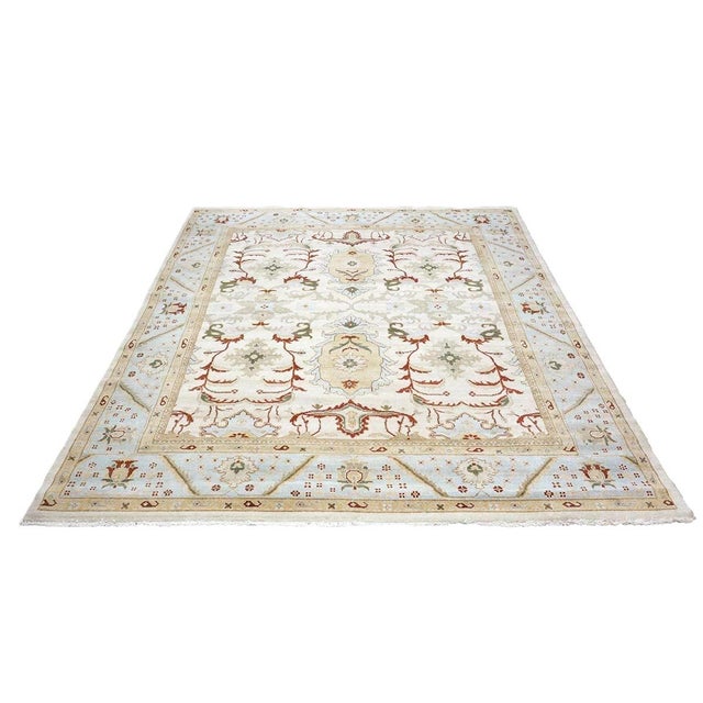Traditional Afghan Sultanabad Masters Wool 8x9 Ivory, Light Blue & Rust Handmade Area Rug #9902705 For Sale - Image 3 of 9