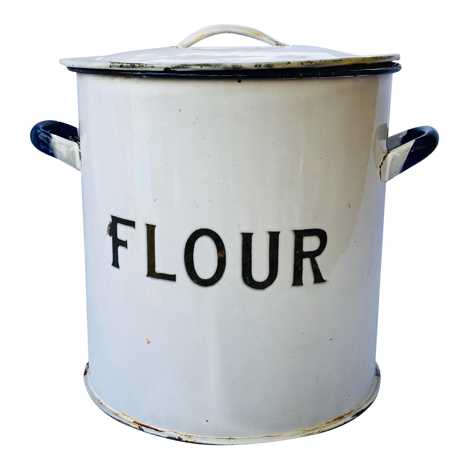Antique English Flour Enamel Canister Chairish