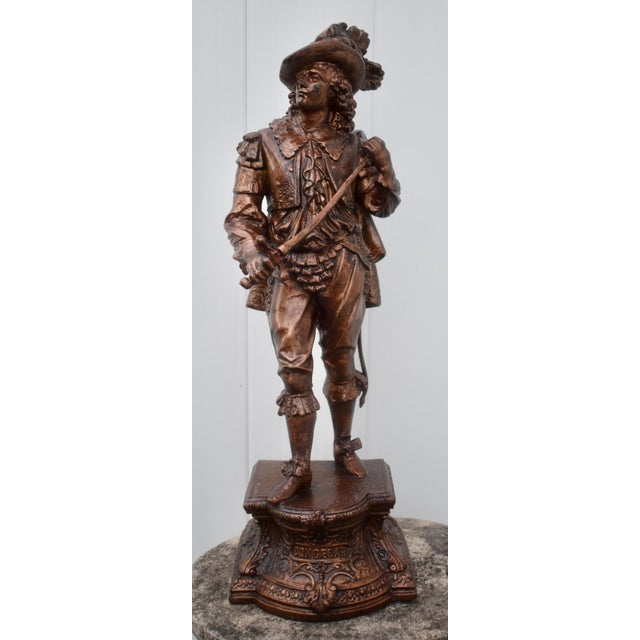 Antique Victorian Spelter Statue Don Cesar Cavalier Musketeer For Sale - Image 4 of 18