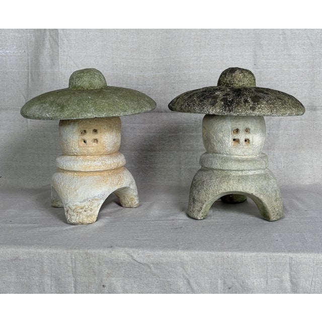 A sculptural pair of mid-century cast concrete Japanese garden lanterns by Capitol Ornamental Concrete Specialties, model...
