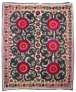 1910s Hand Knotted Suzani Textile - 8'5" x 9'8"