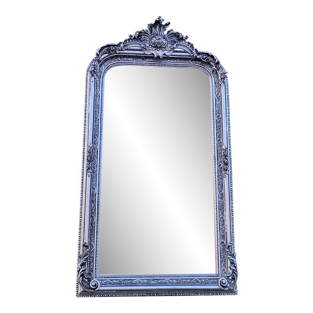 1960s Handcrafted Louis XVI Silver Wood Floor Mirror 1 Pc For Sale