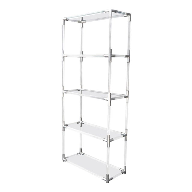 5-Tier Lucite and Glass Mid-Century Modern Étagère Shelf Wall Unit For Sale