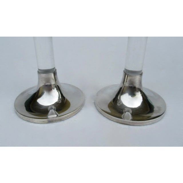Vintage Karl Springer-Style, Exclusively for Lord & Taylor Silver Plate & Lucite Candle Holders -A Pair For Sale - Image 10 of 13