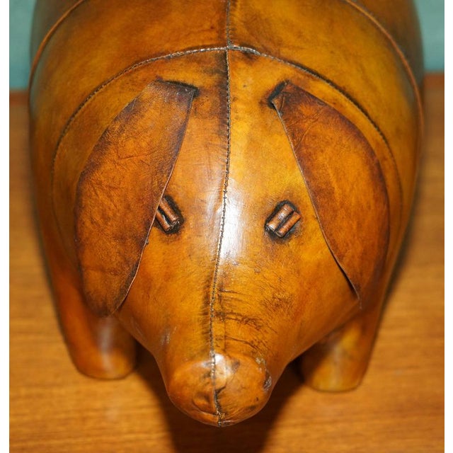 English Omersa Brown Leather Ottoman For Sale - Image 3 of 11