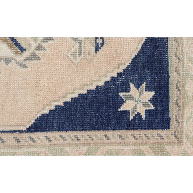 Textile Vintage Turkish Oushak Rug With Beige Field and Navy Blue Accents 2 X 3 For Sale - Image 7 of 8