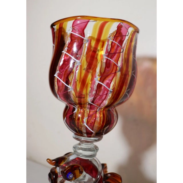 1990s Hand Blown Serpent Venetian Heath Conner Studio Glass Goblet Chalice Stemware For Sale - Image 11 of 12