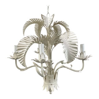 1960s Hollywood Regency Palm Frond Tole Chandelier For Sale