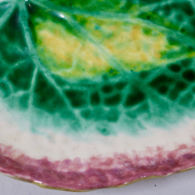 English Mid 20th Century English Traidional Japanese Majolica Begonia Leaf Plate For Sale - Image 3 of 9