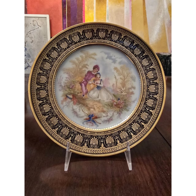 Antique Signed Sevres Gilt Chateau Lovers Plate For Sale - Image 12 of 12