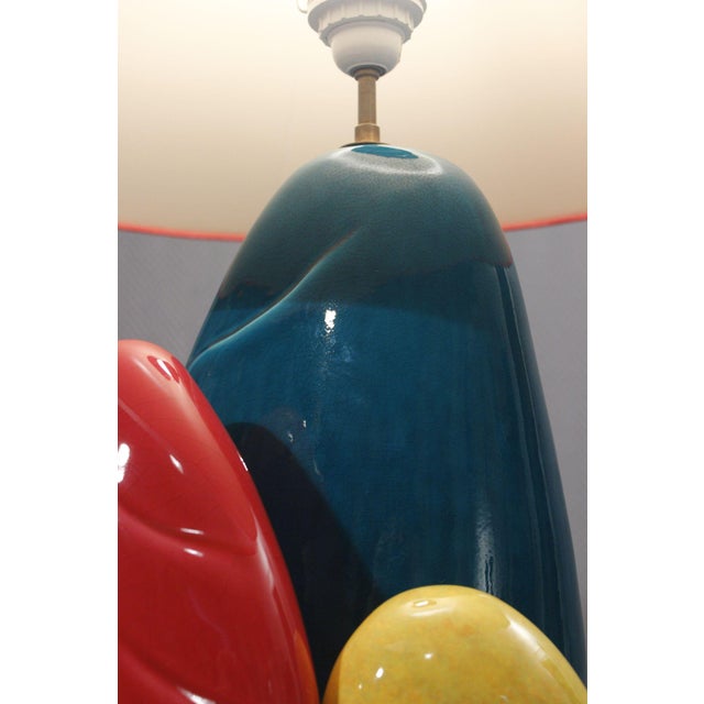 Textile Large Pebble Ceramic Table Lamp by François Chatain, France, 1990s For Sale - Image 7 of 14