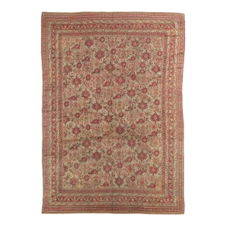 Antique Oushak Carpet, Handmade Oriental Rug, Pale Light Blue, Coral, Raspberry For Sale