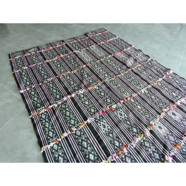 Purple Vintage Primitive Rug Hand Woven Cotton Anatolian Kilim Rug - 5′8″ × 7′8″ For Sale - Image 8 of 10