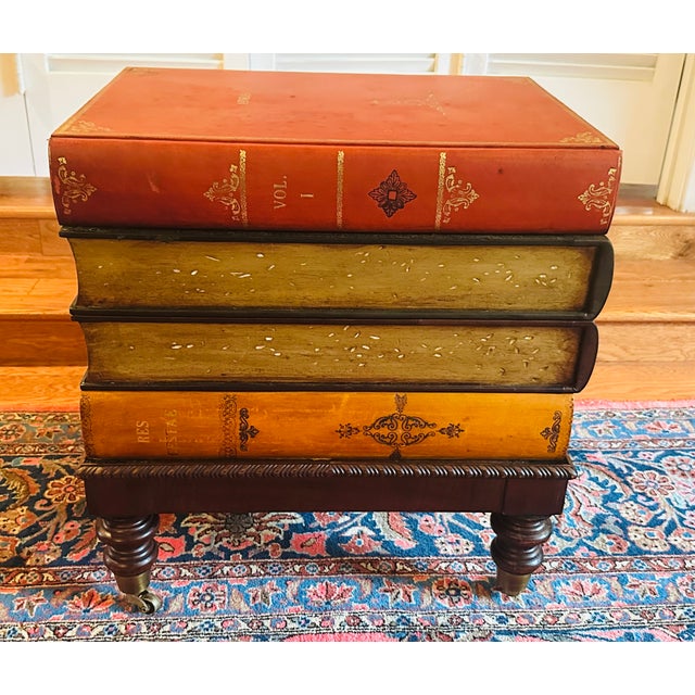 Vintage Italian Tooled Leather Stacked Book Side Table For Sale - Image 14 of 17