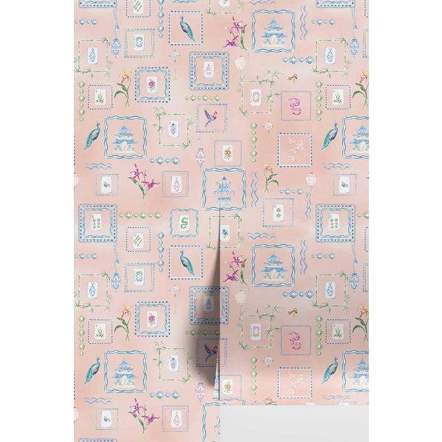 Mahjong Tile Grasscloth Wallpaper by House Party | Coral Crack | 6 Yards For Sale