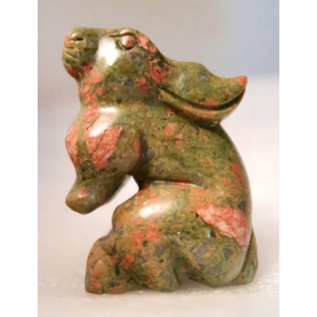 1990s Well-Carved Miniature Bunny Rabbit of Unakite Jasper (Unakyte), Naturally Orange and Green! | Said to Be the Spirit of Carpe Diem For Sale - Image 5 of 7