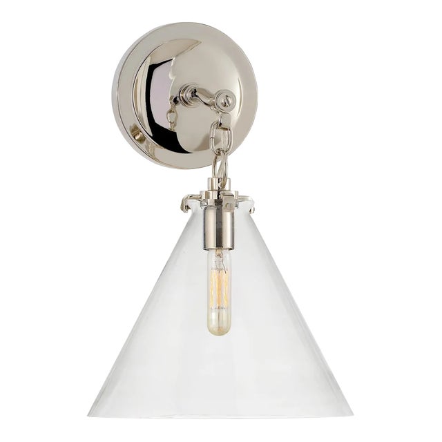 Thomas O'Brien for Visual Comfort Signature Katie Small Conical Sconce in Polished Nickel with Clear Glass For Sale