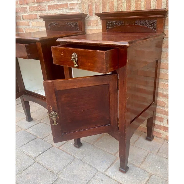 Art Nouveau Walnut Nightstands, 1900s, Set of 2 For Sale - Image 5 of 11