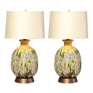 Mid Century Hand Glazed Expressionistic Organic Modern Ceramic Lamps - A Pair For Sale