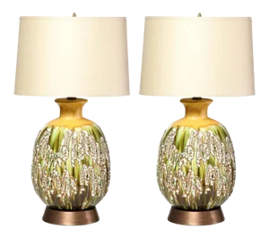 Mid Century Hand Glazed Expressionistic Organic Modern Ceramic Lamps - A Pair