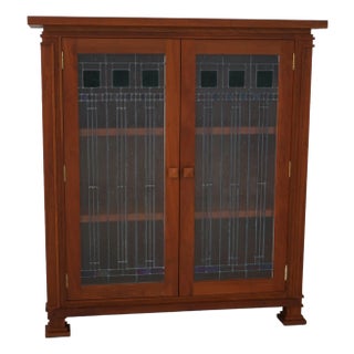 Swartzendruber Cherry Leaded Stained Glass Bookcase For Sale