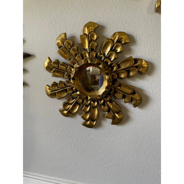 Mid 20th Century Petite 10" Italian Giltwood Sunburst Wall Mirror For Sale - Image 16 of 18