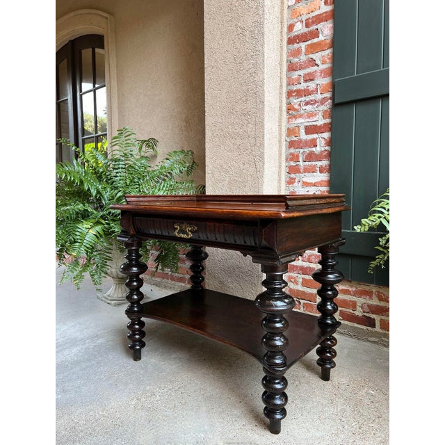 English Antique English Hall Sofa Table Sideboard Carved Oak Bobbin Leg C1910 For Sale - Image 3 of 12