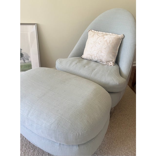 Blue 1990s Rose Tarlow London Oval Slipper Chair and Ottoman For Sale - Image 8 of 8