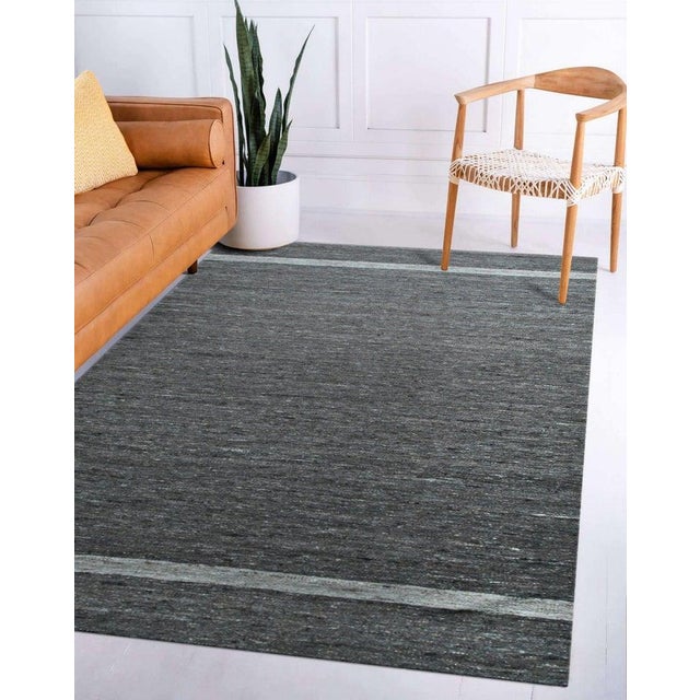Gray 10x14 Gray Handwoven Wool Subtle Linear Bands Geometric Modern Carpet Rug For Sale - Image 8 of 10
