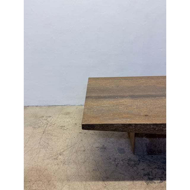 Stone International Italian Walnut Travertine Coffee or Cocktail Table With Bowed Edges, 1990s - 1 of 2 For Sale - Image 4 of 11