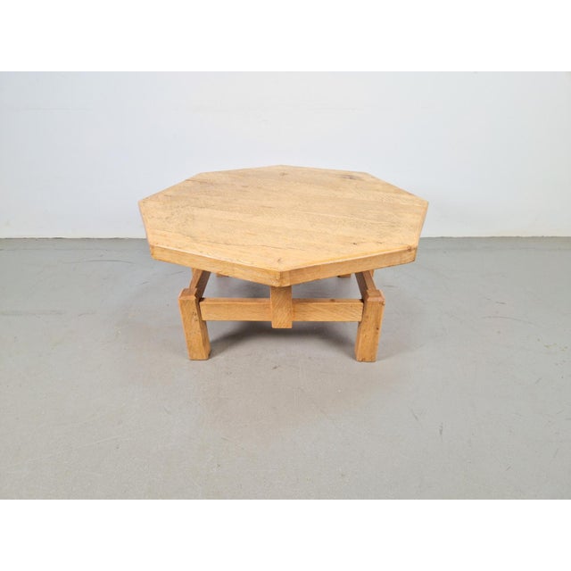Rustic Brutalist Octagonal Oak Coffee Table by Pierre Chapo, 1960s For Sale - Image 6 of 11