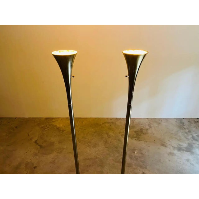 Brass Elegant Pair of Laurel Lamp Company Fluted Brass Floor Lamps For Sale - Image 8 of 8