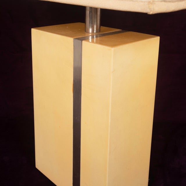 Tommaso Barbi Parchment and Metal Geometric Table Lamp by Aldo Tura Production For Sale - Image 13 of 17