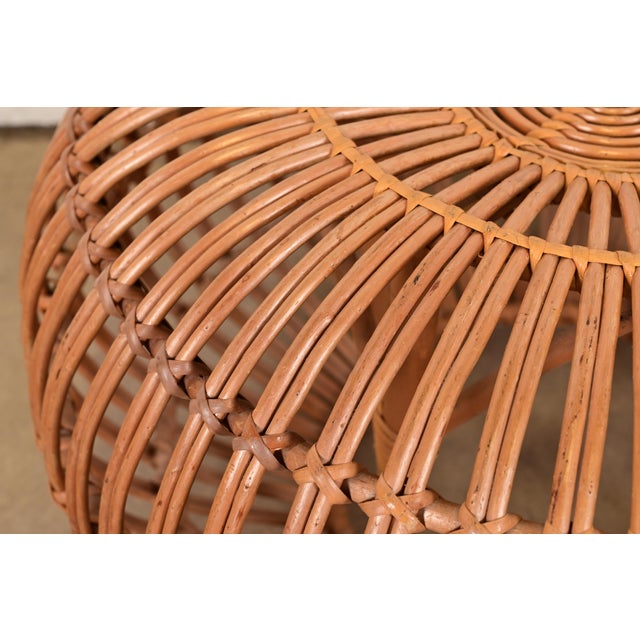 Wood Franco Albini Mid-Century Organic Modern Italian Rattan Pouf Ottoman, 1950s For Sale - Image 7 of 11