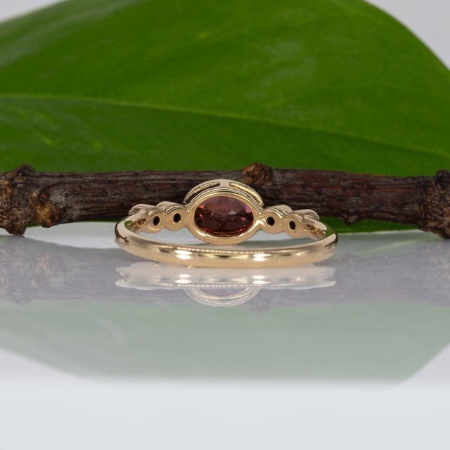 Padparadscha Sapphire Ring With Natural Diamond Accents: Solid 14k Gold, Size 6.75 For Sale - Image 9 of 10