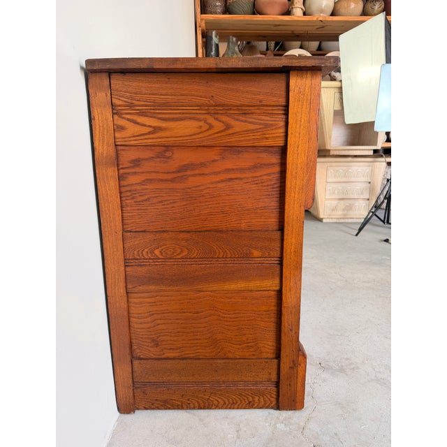 Wood Vintage American Traditional Three Drawer Chest With Brass Handles For Sale - Image 7 of 17