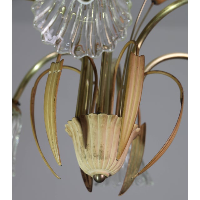 1950 Art Decò Murano Glass and Brass Chandelier, 6 Light For Sale - Image 17 of 18