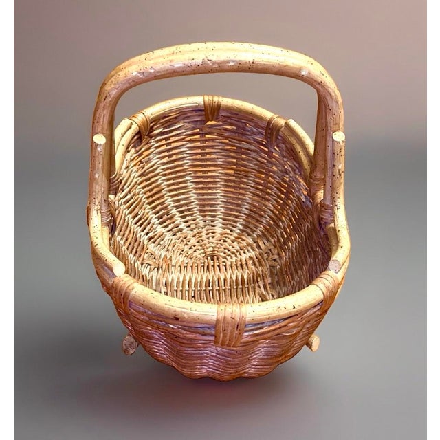 Hand‑Woven Rattan Double‑Handle Basket With White‑Wash Patina For Sale In New York - Image 6 of 6