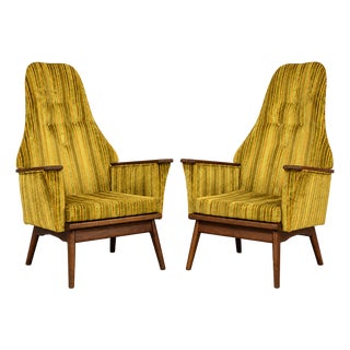 Adrian Pearsall Yellow Walnut Lounge Chairs - A Pair For Sale