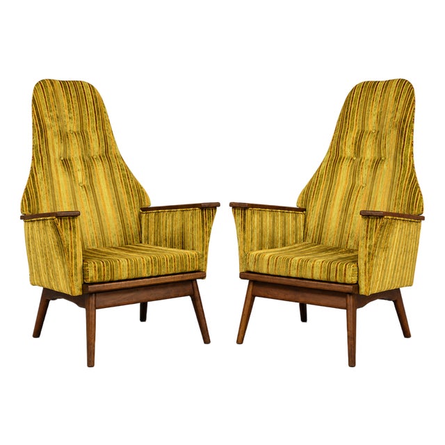 Adrian Pearsall Yellow Walnut Lounge Chairs - A Pair For Sale