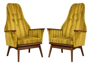 Adrian Pearsall Yellow Walnut Lounge Chairs - A Pair