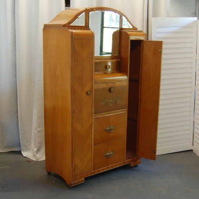 1920s Art Deco Double Chifferobe Armoire with Secretary Desk Section