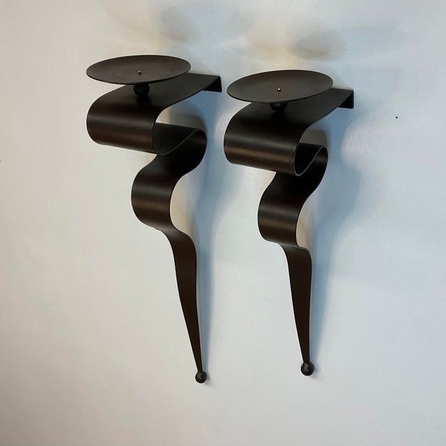 1980s Brutalist Serpentine Metal Wall Sconce Candle Holders a Pair