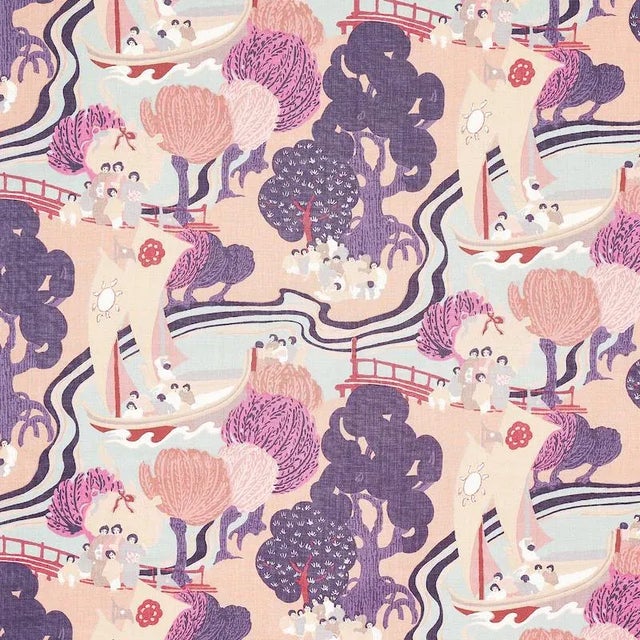 Sample- Schumacher Pearl River Fabric in Blush For Sale