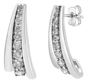 .925 Sterling Silver 1 Cttw Round Diamond Graduated Huggie Earrings (I2-I3 Clarity, I-J Color)