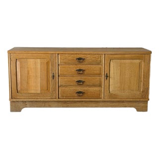 Oak Low Sideboard Credenza With Four Drawers and Two Doors Danish Mid-Century Modern 1970s For Sale