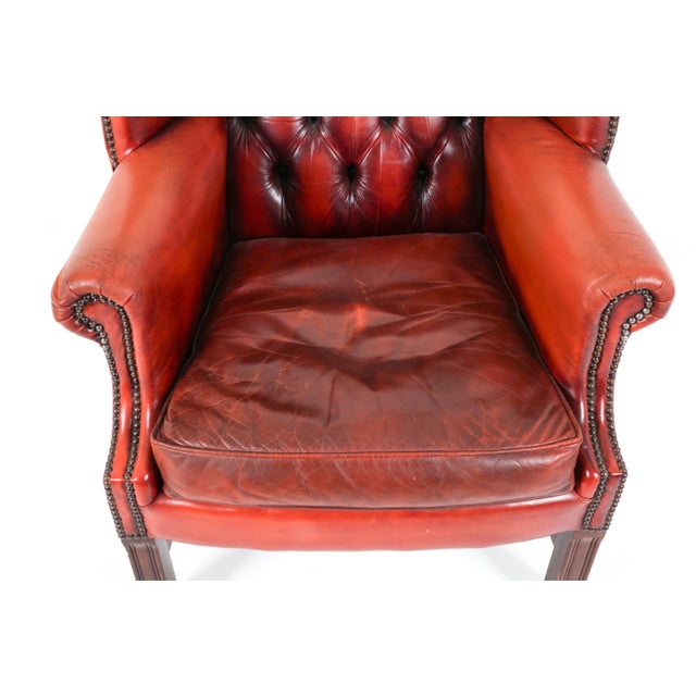 1970s Scandinavian Mid Century Chippendale-Style Cognac Leather Wingback Chair For Sale In Charleston - Image 6 of 10