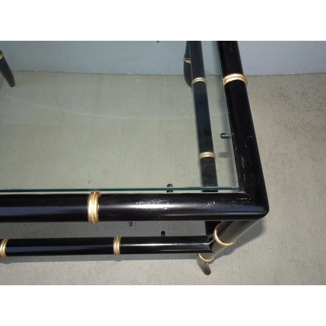 Wood Pair of Black Ebonized Bamboo Style Wood & Glass End Tables ~ Italian Style For Sale - Image 7 of 12