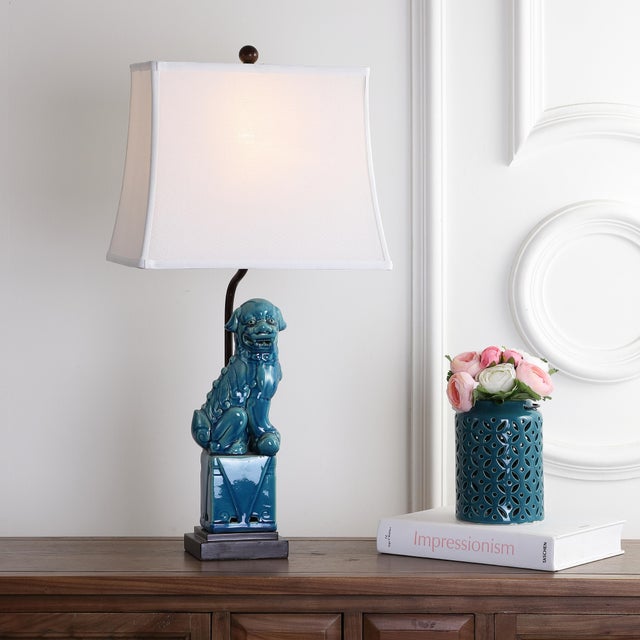 Style of Foo Dog 28" Table Lamp in Blue - a Pair For Sale In Philadelphia - Image 6 of 10